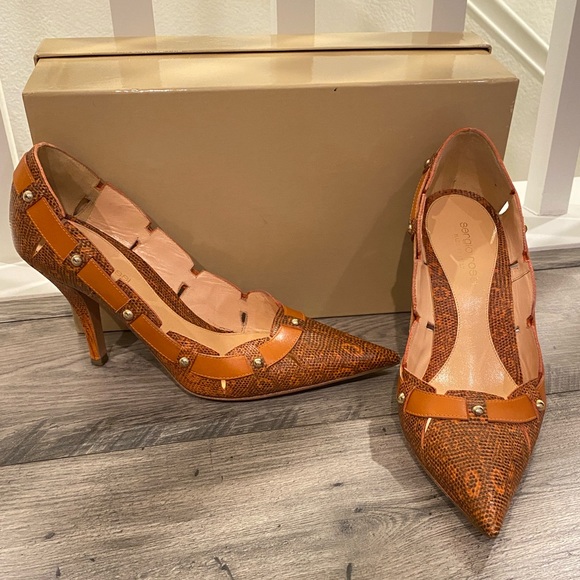 Sergio Rossi pelle stampa lizard d1sll ambra heels - Picture 1 of 7